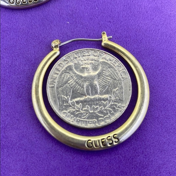 💛 Guess Gold and Silver Classic Hoop Earrings - Picture 3 of 5